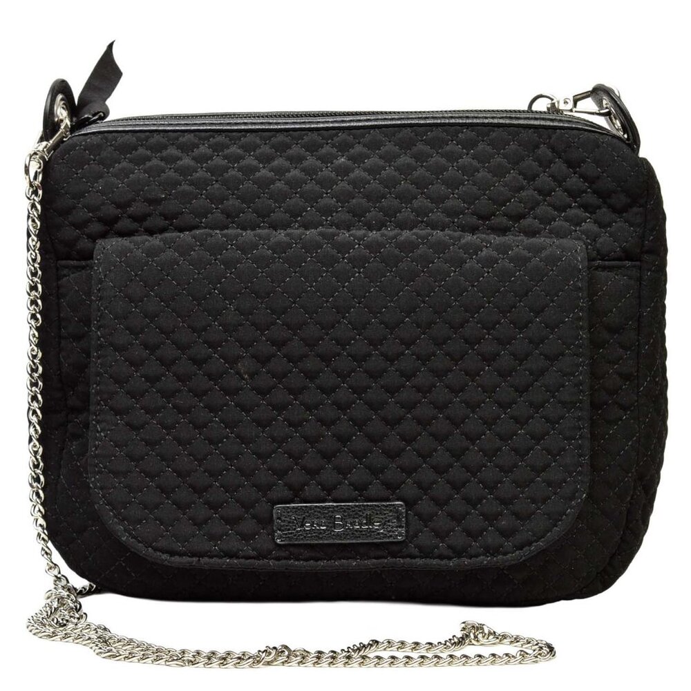 Gorgeous! Vera Bradley Black Quilted Crossbody Chain Strap w/Leather Trim